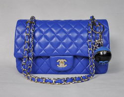 AAA Chanel Classic Flap Bag 1112 Blue Leather Silver Chain Knockoff